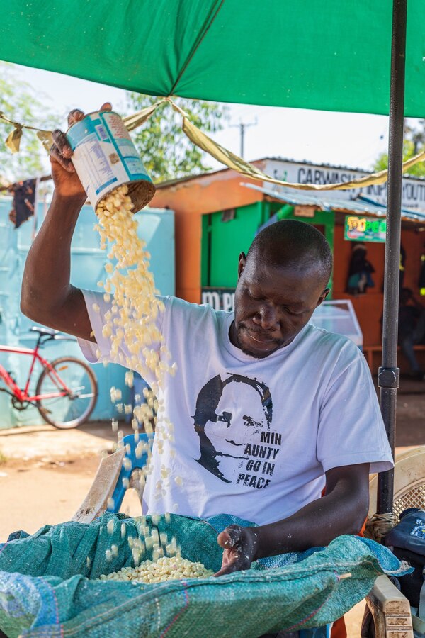 Enock’s nephew, Victor Otieno, contributes to the family’s prosperity by actively participating in the cereal trade, gaining valuable experience and earning a livelihood.