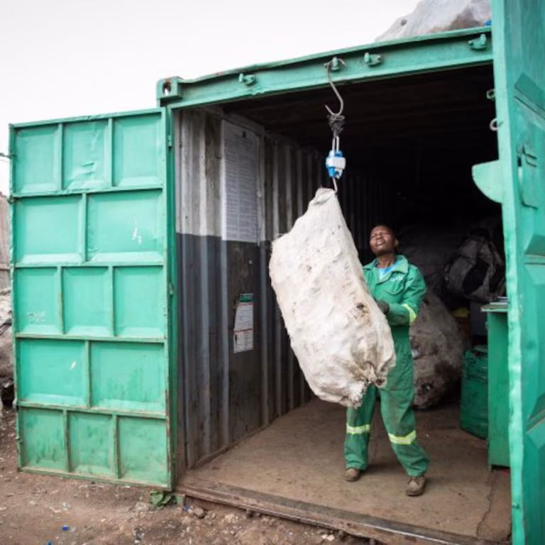 Waste being collected in shipping container