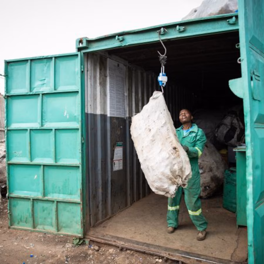 Waste being collected in shipping container